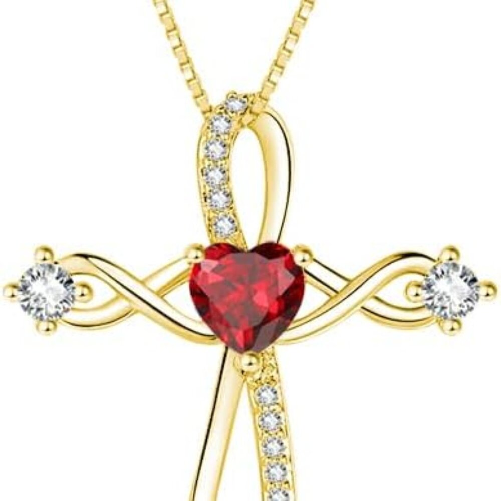 Gold Infinity Cross Necklace For Women Heart Birthstone Pendant Daily Wear